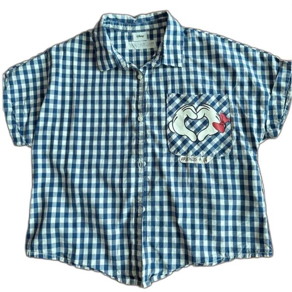 Zara-Disney Junior Girls Size 11/12 Blue/White Checkered Button-Up Tie-Up Shirt - Picture 2 of 8